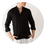 Camisa Cuello Mao Negra Hombre