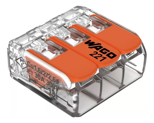 Conector Emenda Cabo 6mm 3 Vias Mod.221-613 Wago Kit 10 Pçs