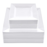 100 Platos De Plástico Cuadrados Blancos Combinados, De Alta