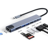 Adaptador Hub 8 Em 1 Usb C Hdmi Leitor Cartão Sd/tf Rj45 4k 