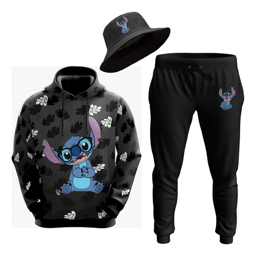 Conjunto De Moletom Sublimado+ Chapéu Stitch Desenho Animado