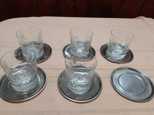 Vasos Para Whisky En Cristal Con Plato En Metal 5 Unidades 