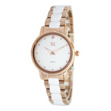 Reloj Xl Extra Large Moda Xl752 Metal Mujer Color De La Malla Dorado/blanco Color Del Bisel Dorado Color Del Fondo Blanco