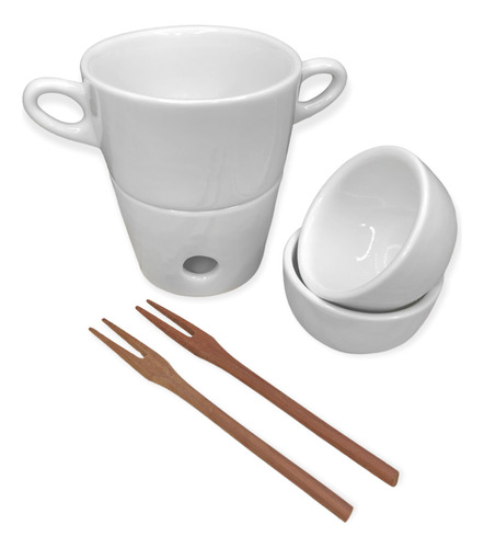 Aparelho Fondue Porcelana Chocolate Queijo Conjunto 5 Peças