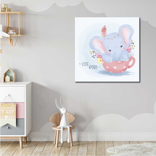 Cuadro Elefante Acuarela Bebes Ilustracion Canvas 60x60