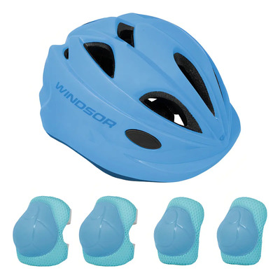 Kit De Casco Y Protecciones Windsor De Niños Para Bicicleta Color Celeste Talla P | Envío gratis