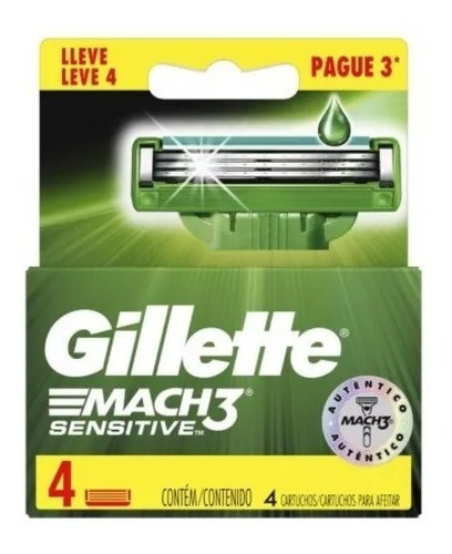 Carga Gillette Mach3 Sensitive 4 Unidades Leve 4 Pague 3