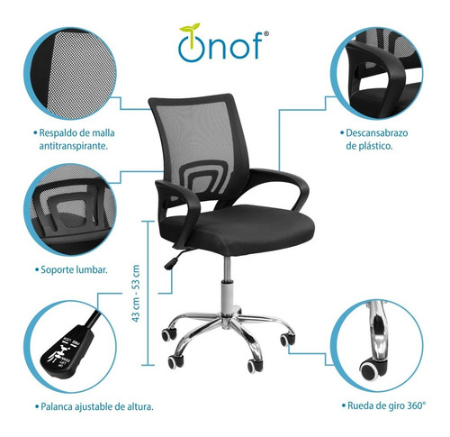 Silla De Escritorio Onof Soe-01 Ergonómica  Gris Con Tapizado De Mesh X 2 Unidades