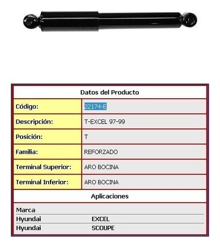 Amortiguador Hyundai Scoupe 1991-1999 Trasero Foto 2