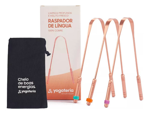 Yogateria Kit 3 Und Raspador De Língua 100% Cobre E Bolsinha