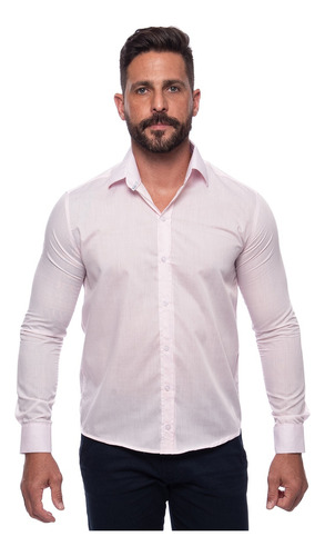 Camisa Social Masculina Não Amassa Manga Longa Lisa Slim