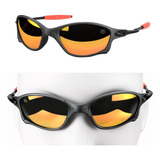 Oculos Sol Preto Lupa Metal Praia Proteção Uv + Laranja Case