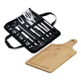 Kit Churrasco Inox Estojo Churrasqueiro Profissional + Tábua Cor Preto