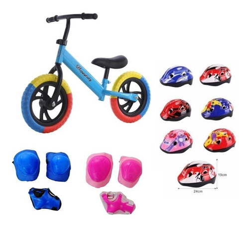 Bicicleta Equilibrio Sin Pedales + Set De Proteccion + Casco