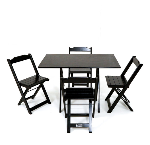 Conjunto Mesa 1,10x70  4 Cadeiras Cor Preto Premium Dobravel
