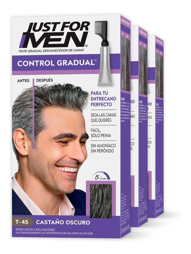  Tinte Just For Men Control Gradual 3 Pack Tono Castaño Oscuro