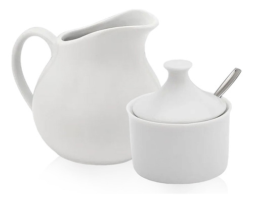 Kit Jarra Leiteira Açucareiro Porcelana Branco Restaurante