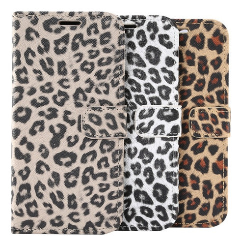 Funda Para iPhone Carcasa Tipo Cartera Estampado De Leopardo