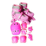 Patins Infantil Adulto Roller C/ Kit De Proteção Rosa 35-38