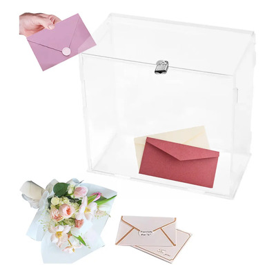 Caja Buzón Alcancía Tarjeta\u002FDinero\u002FSobres Boda con Cerradura, Caja Regalo Acrílica con Ranura Caja Alcancía Transparente para Recepción Decorativa de Fiesta Boda Graduación Donación 25.5*25.5*14.8cm | MercadoLibre