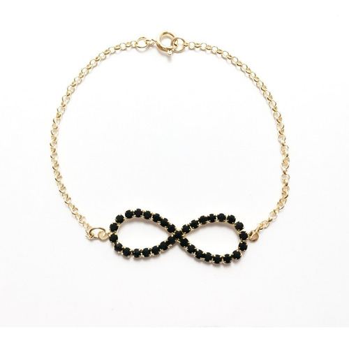 Pulsera Infinito Cz Negro Enchapado Oro 18k