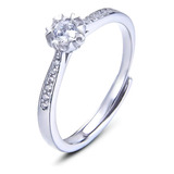 Anillo Ajustable Compromiso Diamantes De Flor Plateado Mujer