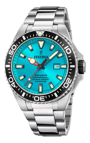 Reloj Festina Hombre Cristal Zafiro Contra Agua Correa Plateado Bisel Plateado Fondo Azul