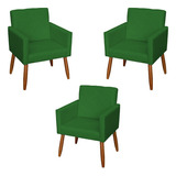 Kit 3 Cadeiras Escritório Poltronas Decorativas Reforçadas Cor Verde Desenho Do Tecido Suede Liso