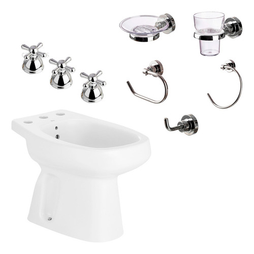 Bidet Mónaco Roca + Grifería Peirano + Accesorios 5 Piezas