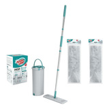 Mop Lava E Seca Fit Com Balde Flat + 2 Refil Em Microfibra