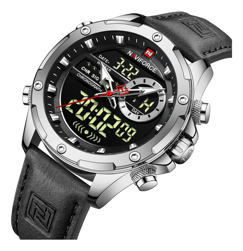 Relógio Masculino Naviforce Digital Esportivo Pulseira Couro