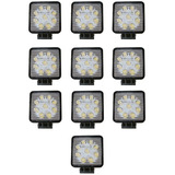 Kit 10 X Faros Auxiliar Cuadrado 9 Led 27w 12-24v Agro Auto