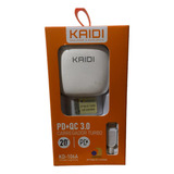 Kaidi Carregador Turbo 20w C/ Cabo Micro Usb / Tipo-c / Lightning Cor C/ Cabo Branco Mini Usb