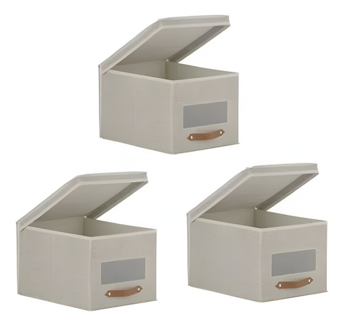  3 Cajas Organizadoras Tela Beige Guardar Ropa Accesorios 