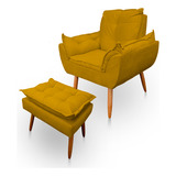 Cadeira Poltrona Sala Puff Descanço Reforçada Suede Amarelo