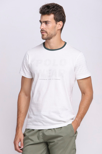 Camiseta Masculina Detalhe Gola  Polo Wear Off White