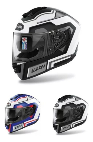 Jm Casco Moto Integral Airoh St.501 Square Blanco Negro Azul