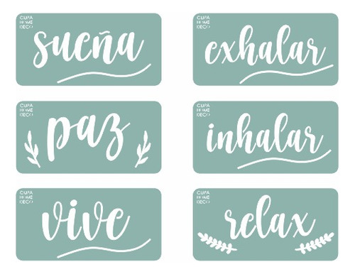 Kit X6 Stencils 10x20cm Palabras Frases Cupa Home Deco