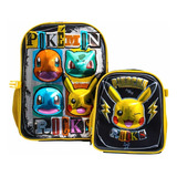 Set Mochila Con Lonchera Escolar, Ruz Pokémon: Pikachu, Charmander, Bulbasaur, Squirtle