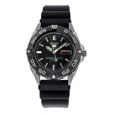 Reloj Automático Para Hombre Seiko 5 Con Esfera Negra Y Corr