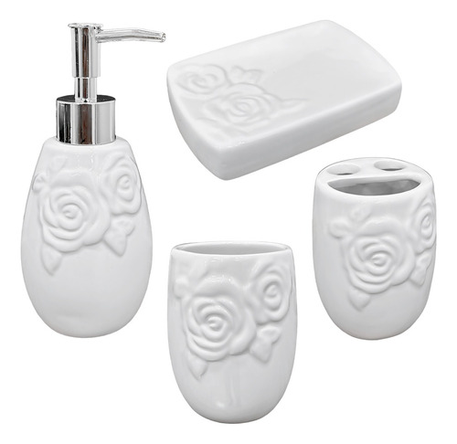 Kit De Baño Jabonera Portacepillo Dispenser Vaso Ceramica