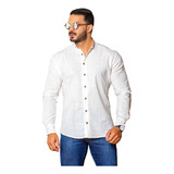 Camisas Masculina Social Gola Padre Linho Premium Moda Luxo