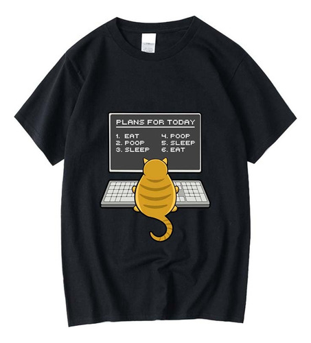 Divertido Programador De Gatos Estampado Playera Casual