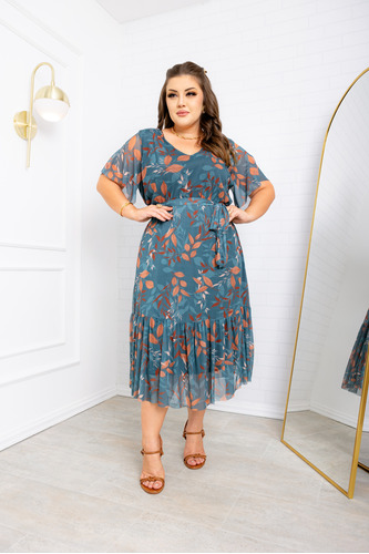 Vestido Feminino Midi Elegante Plus Size Moda Evangélica Top