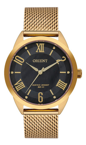 Relógio Feminino Dourado Luxo Orient Prova Dágua Mesh Número