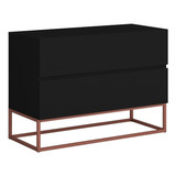 Conjunto Com 2 Criados Para Quarto De Casal/cama/cabeceira Acabamento Fosco Cor Preto/rose Gold