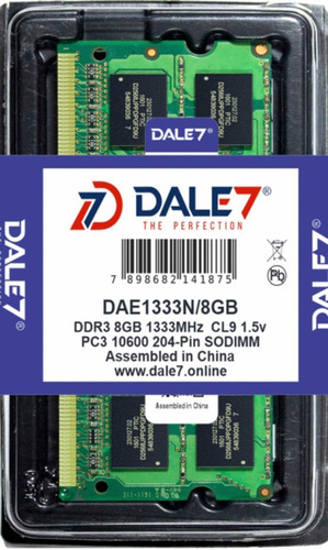 Memoria Dale7 Ddr3 8gb 1333 Mhz Notebook 16 Chip 1.5 Kit 100