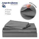 Juego De Sabanas Queen Size 100% Poliéster Microfibra 4 Pzs Color Gris Obscuro