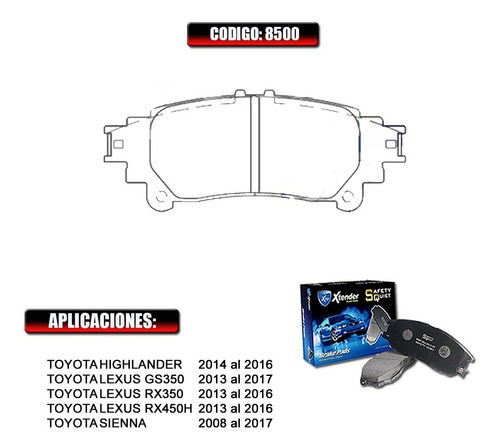 Pastilla De Freno De Ceramica Trasera Toyota Highlander 8500 Foto 2