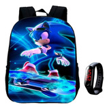 Mochila Juvenil Escolar Colégio Sonic + Relógio Digital